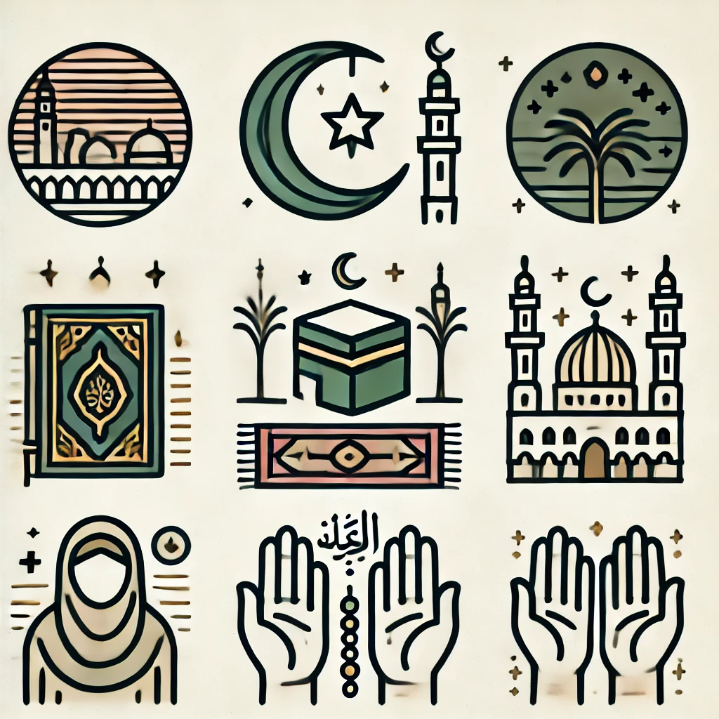 DALL·E 2024-07-11 08.42.57 – Create 9 minimalist Islamic icons on a ...
